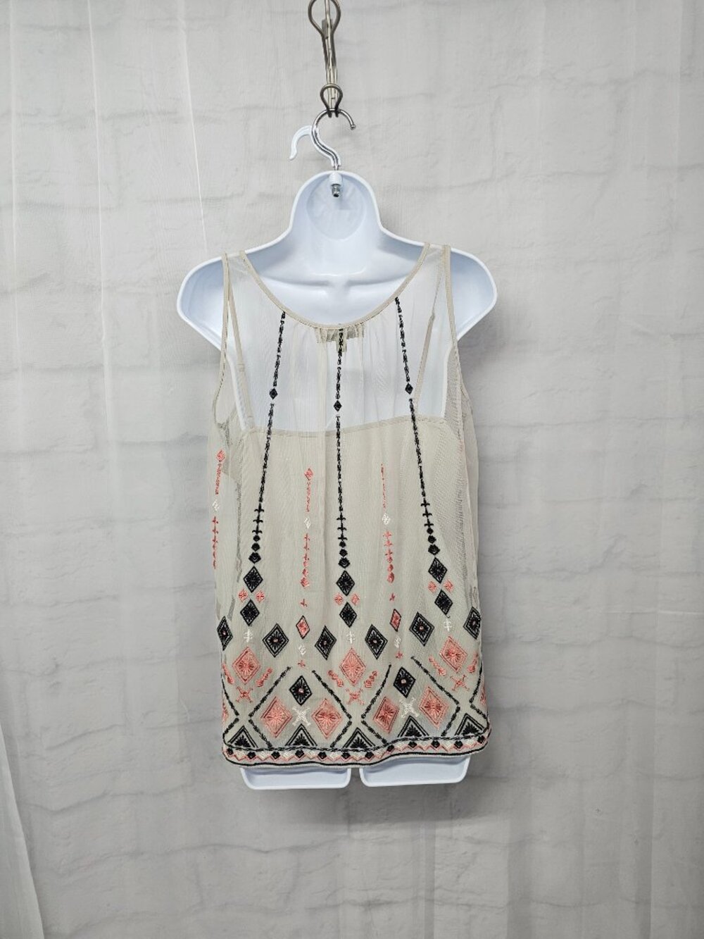 Sigrid Olsen Tank Top Mesh Embroidered Boho Festival Summer Sheer M - Picture 5 of 11